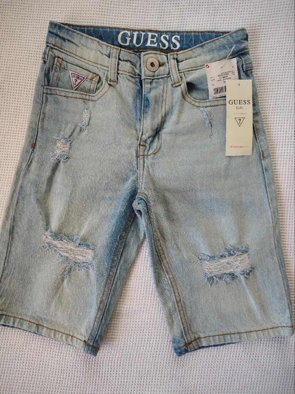 GUESS Light Blue Distressed Kids Shorts Size 12.